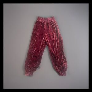 Anthropologie XS Velvet Joggers Burgundy Crushed Smocked Waist Cozy Lounge